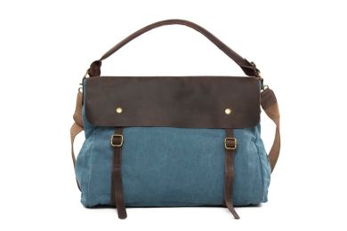 Blue Waxed Canvas with Leather Tote Bag, Shoulder Bag, Messenger Bag 33683