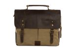 14'' Khaki/Coffee Canvas Leather Bag Briefcase Messenger Bag Shoulder Bag Laptop Bag 1807-KC