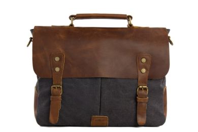 Handmade Dark Grey Canvas Leather Messenger Bag Shoulder Bag Laptop Bag 1807-DG