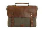 Handmade Army Green Canvas Leather Messenger Bag Shoulder Bag Laptop Bag 1807-AG