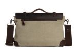 14'' Canvas Leather Rice White Briefcase Messenger Bag Shoulder Bag Laptop Bag 6896-RW