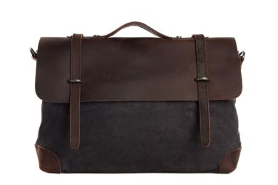 Canvas Leather Dark Grey Messenger Bag Shoulder Bag Laptop Bag Tote Bag 6896-DG