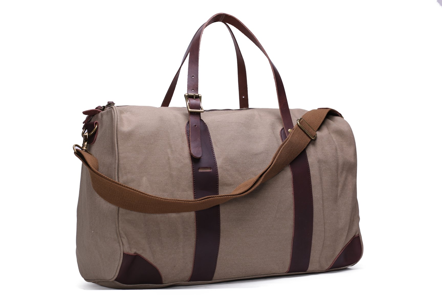Waxed Canvas Travel Bag Duffle Bag Holdall Weekender Bag with Leather