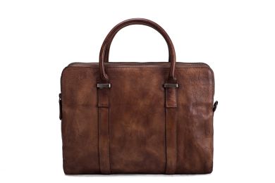Vintage Vegetable Tanned Vintage Brown Leather Messenger Bag 9043-VBMed