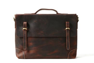 Vintage Dark Brown Leather Briefcase, Messenger Bag, Laptop Bag 0341