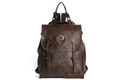 Handmade Full Grain Dark Brown Leather Backpack, Travel Backpack, Rucksack 9036-DB