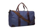 Leather Trimmed Waxed Canvas Blue Travel Bag Duffle Bag Weekender Bag YD2095-B